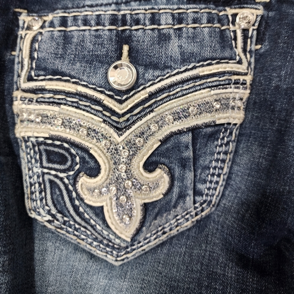 Rock Revival Womens Mid-Rise Boot Cut Size 28x32 Rhinestone Sequin Bling Sparkle